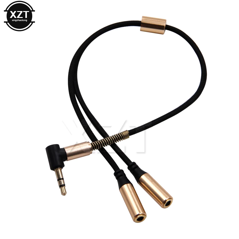 3.5mm Audio Stereo Y Splitter Cable 90 Degree Right Angle 3.5mm Male To 2 Female Jack Headphone Splitter Adapter SinLoon for Tab