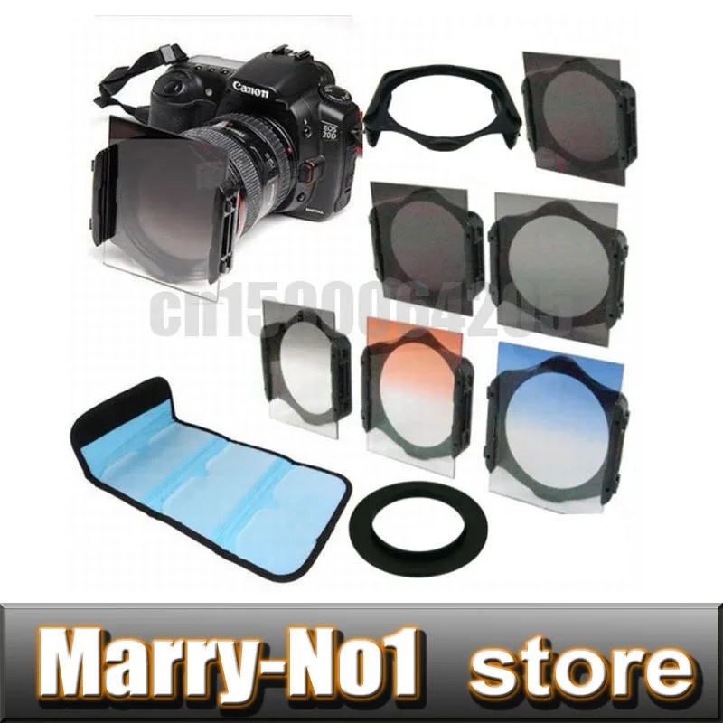 9 In1 49 52 55 58 62 67 72 77 82mm Adapter ring & ND2/ND4/ND8 and Graduated Orange Blue grey square Filter bag case For P series