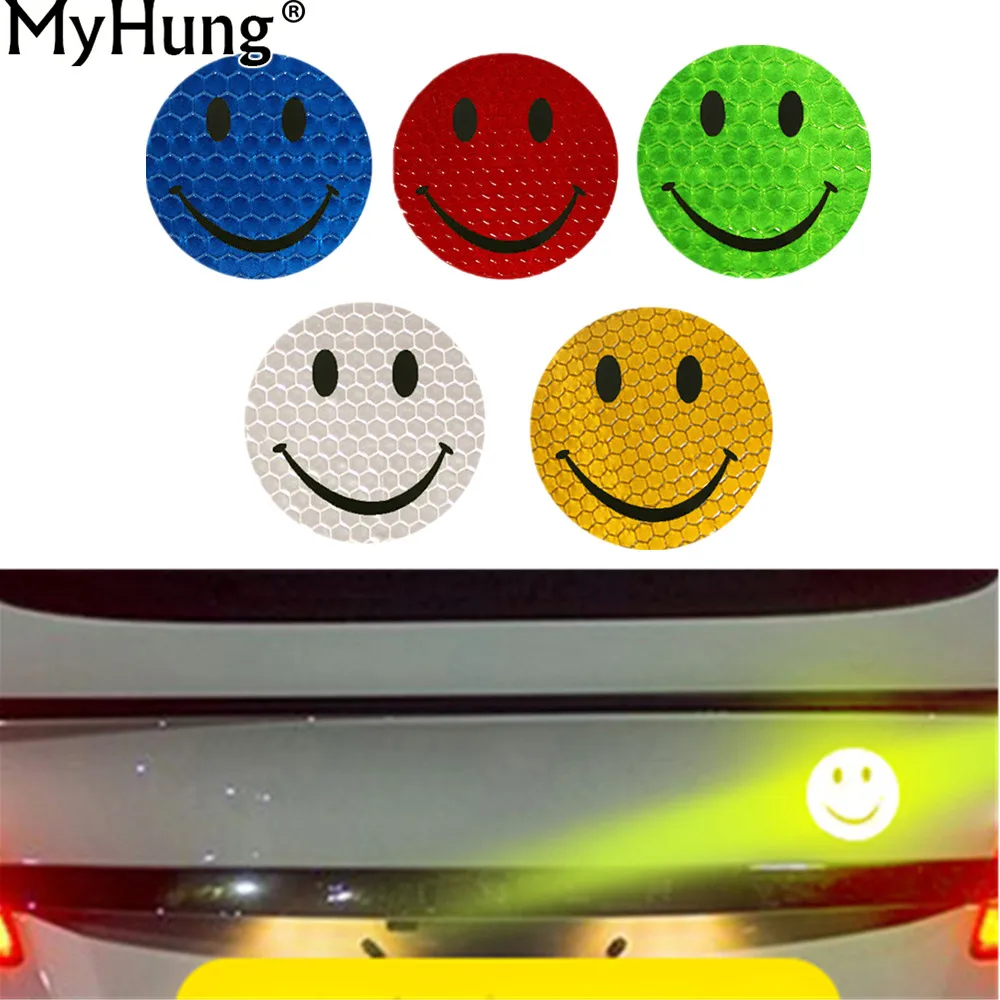 

Stickers Smile Decals Reflective Tape Adhesive Stickers Brand Decal Decoration Warning Tape Film Safety Auto Sticker 6x6cm 1Pc