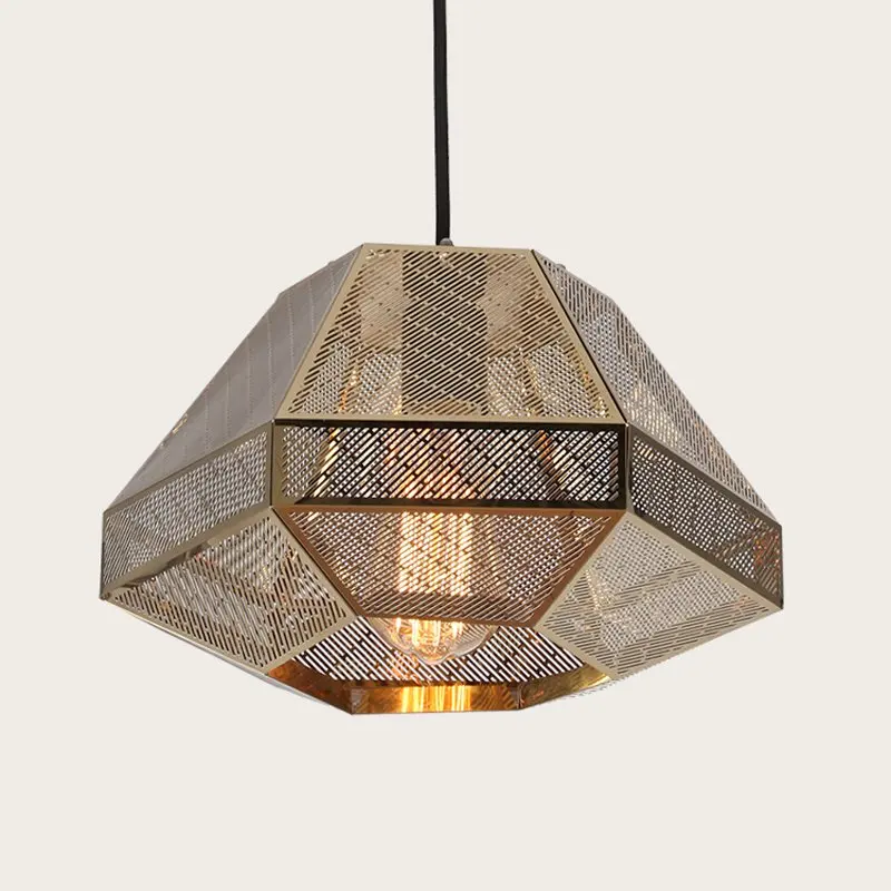 Pyramid Bar Counter Pendant Light Creative Nordic Stainless Steel Post-Modern Diamond Hotel Dining Room Pendant Lamp Fixtures