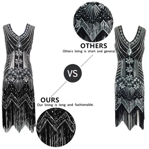 1920-tals vintage Flapper Great Gatsby festklänning V-ringad ärmlös paljett pärlstav stil tofs Flapper kvinnliga västar 1920 10 best sales 1920-talsklänning - №1