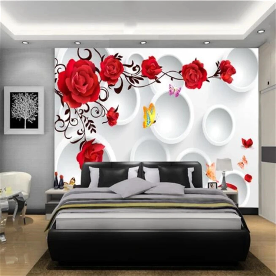 beibehang Custom wallpaper 3D mural circle rose romantic love background wall living room bedroom wall papers home decor mural image 5