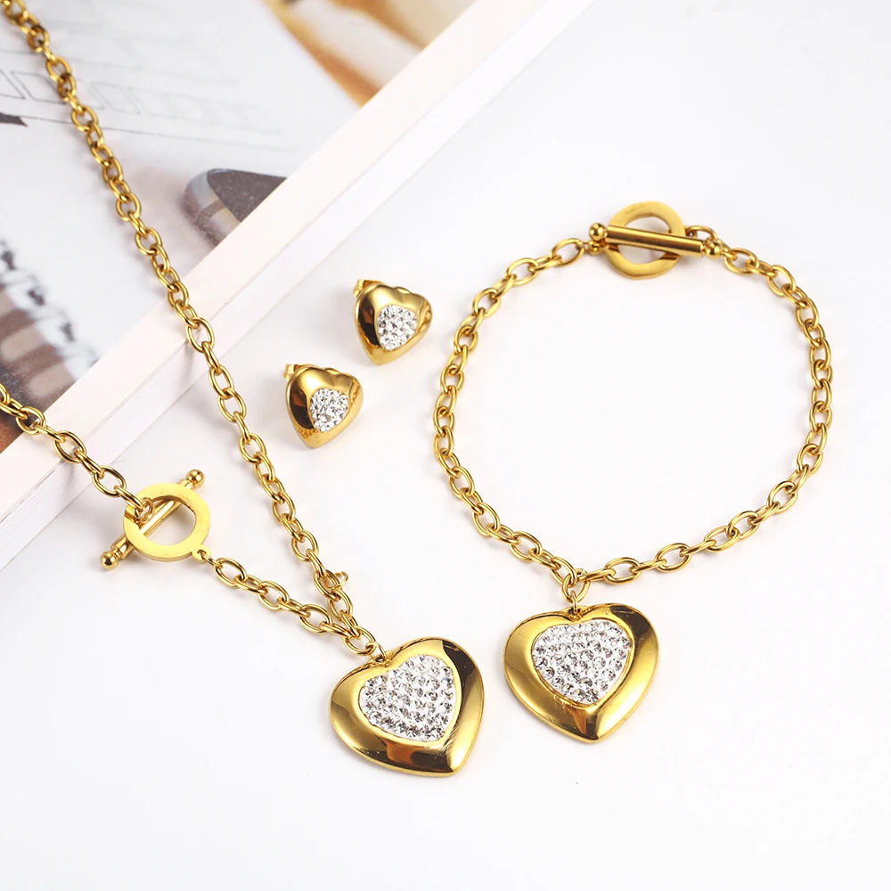 OUFEI Stainless Steel Jewelry Woman Sets Heart Necklace Earrings Bracelet Set Accessories Fashion Jewelry sets Gifts For Women