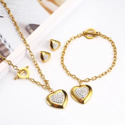 OUFEI Stainless Steel Jewelry Woman Sets Heart Necklace Earrings Bracelet Set Accessories Fashion Jewelry sets Gifts For Women