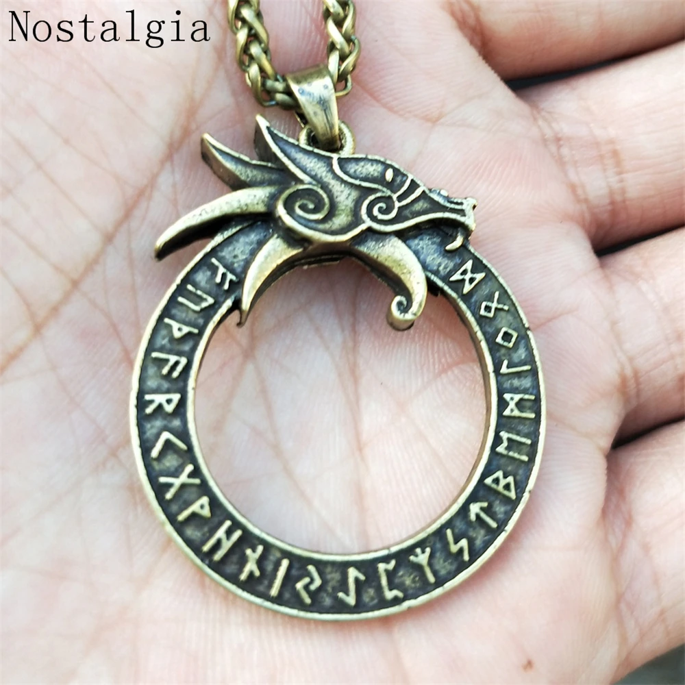 Dropshipping Viking Dragon In Runic Circle Pendant Necklace Magical Staves Compass Rune Amulet Collier Necklace Jewelry