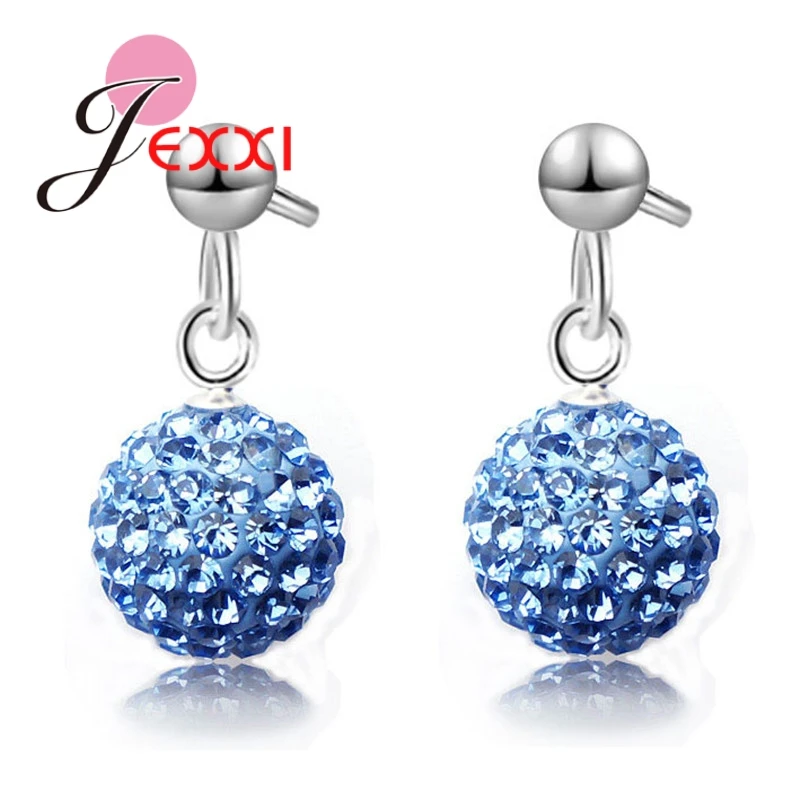 

9 Colors 925 Sterling Silver Austrian Paved Disco Ball Stud Earring For Women Back Stoppers Brincos Jewelry Accessory