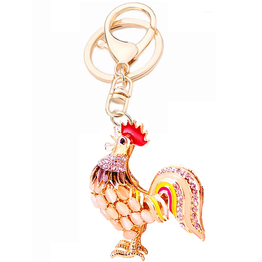 High Quality Charm Crystal Rooster Pendant Keychain  Keyring Women Bag Rooster Keyfobs Fashion Creative Jewelry Lovers Gift R051