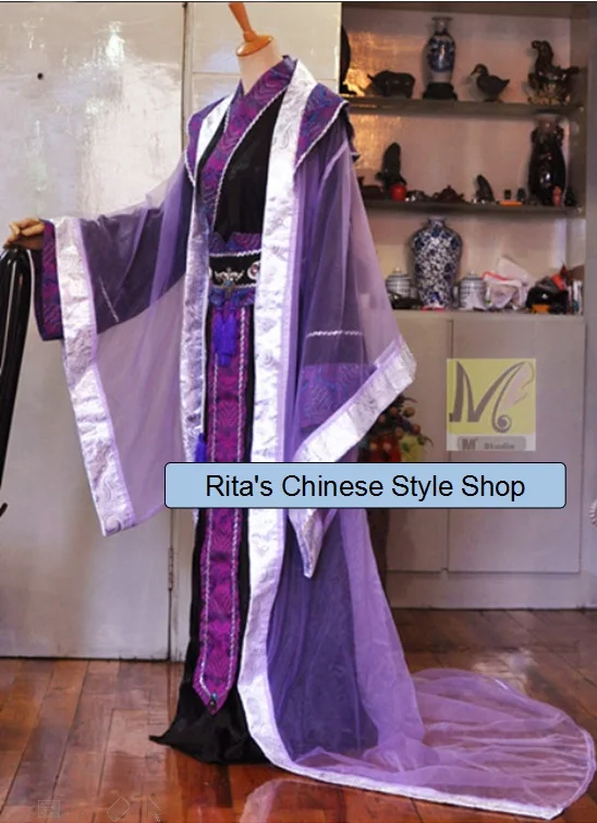 Purple Black Silver Wide Sleeve Costume for Men Emperor Costume for Cosplay or Stage Performance