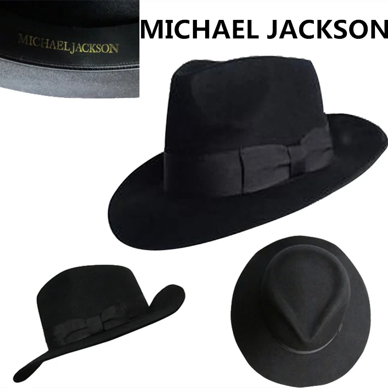 The Best Fedora Black Wool Retro Hat of  Michael Jackson for MJ fans with Name Formal Gentry