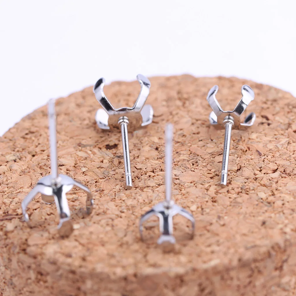 onwear 20pcs Stainless steel post earring findings diy fit 6mm 8mm pearl rhinestone bezel blanks for jewelry making