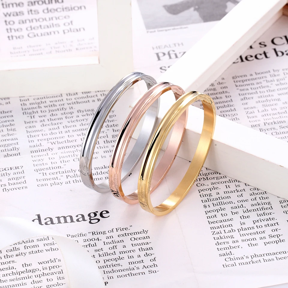 New Arrival Men Women Charm Bracelet Cuff Open Bangle&Bracelet Gold Color Stainless Steel Fashion Jewelry Unisex Bracelet