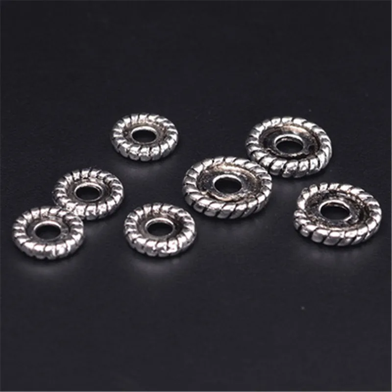 50pcs Antique Gold Silver Color Tibetan Rondelle Spacer Beads 8mm 10mm 12mm Loose Metal Alloy Charms Beads For Jewelry Making