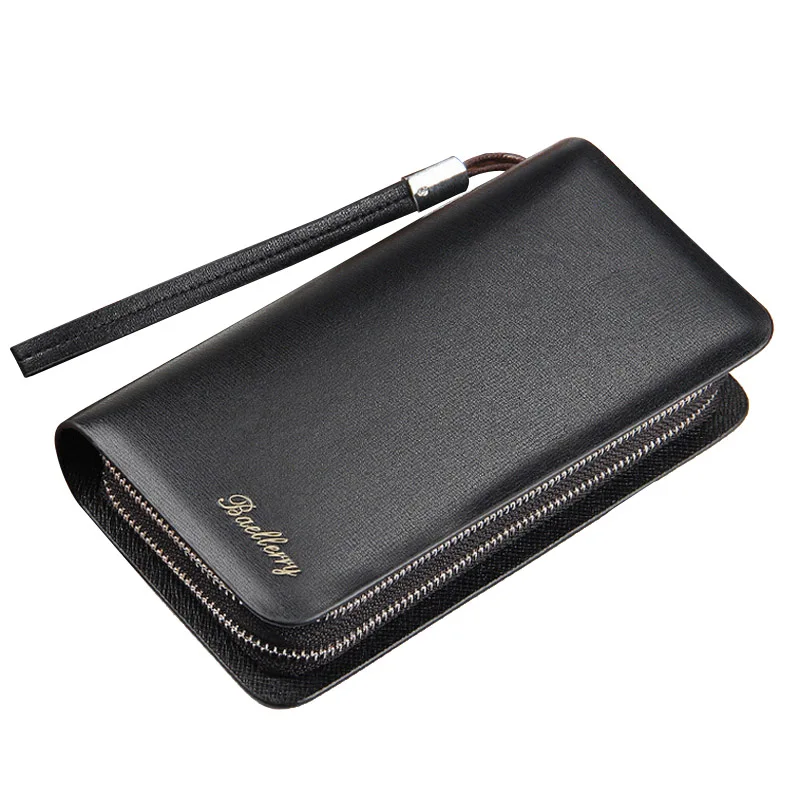 baellerry Luxury Long Men\'s Leather Wallet With Strap Large Capacity Man Clutch Money Bag With Coin Pocket For Male Card Holder