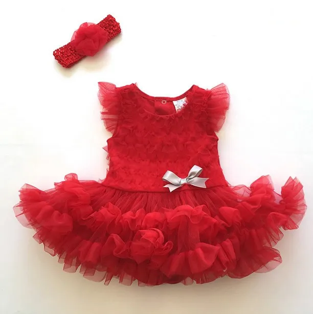 

2pcs Infant Baby Girl Clothes Newborn Baby Girls Flower Headband+Bodysuit Tutu Clothing Set Hot Red Jumpsuit Playsuit Clothes