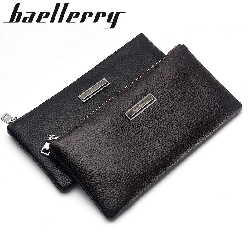 Genuine Cow Leather Men Lichee Pattern Slim Soft Long Zipper Wallet Male Coin Purse Money Pocket Pochette Clutch Bag Card Holder