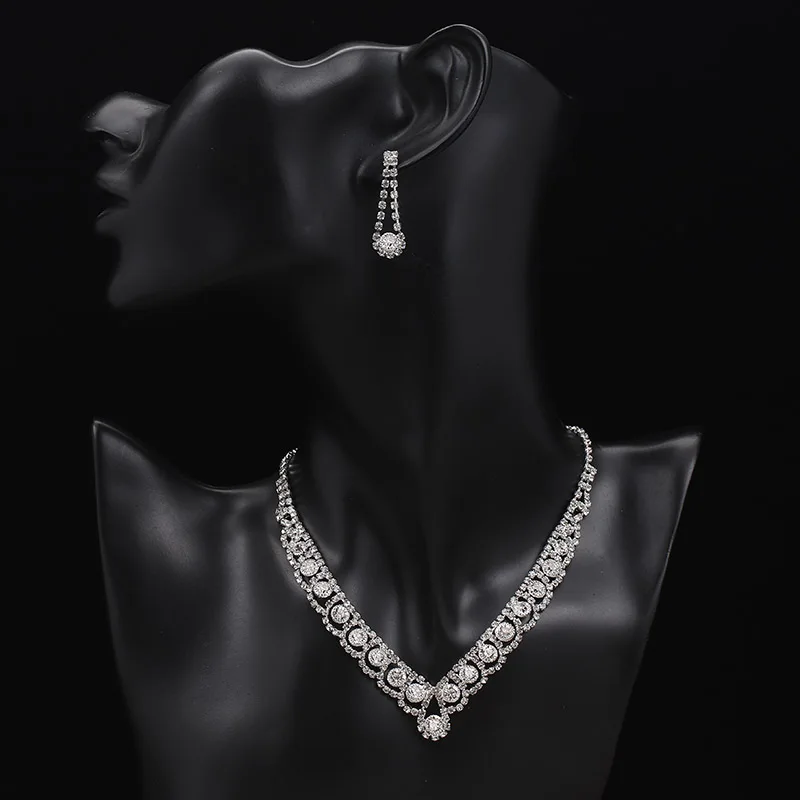 TREAZY Silver Color Rhinestone Crystal Bridal Jewelry Sets for Women Necklace Earrings Bracelet Set Wedding Jewelry Accessories