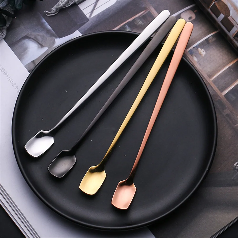 Luxury 304 Stainless Steel Spoon Sqare Breakfast Coffee Milk Tea Juice Stirring Spoon Office Household Durabl Teaspoon 15CM 1PCS