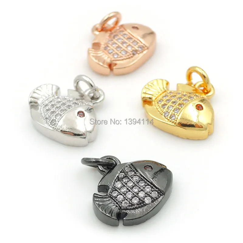 

12*14*4mm Micro Pave Clear&Red CZ Fish Charm Fit For Making DIY Bracelets Or Necklaces Jewelry