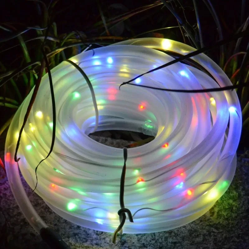 

12M Solar Powered Rope Tube flexible fairy String Light 100LED Outdoor Xmas Garden Christmas Wedding party Tree decor-Multicolor