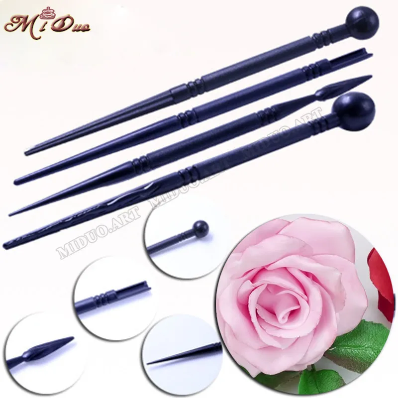 Fondant Flower Modeling Stick Simulation Fold Flower Petals Stick Lines,Non-stick Universal Rod Cake Decorating Tools,4pcs/set