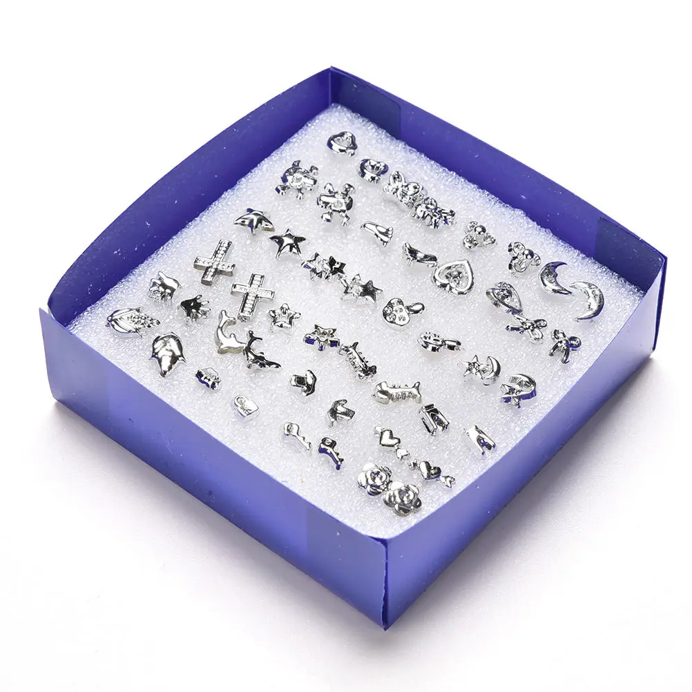 24 Pairs Silver Color Tone Cross Heart Star Key Different Shapes Ear Studs Fashion Jewelry Cheap Stud Earrings For Women Men