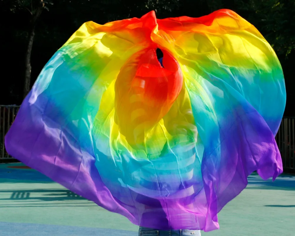 Grado Superiore Sexy Delle Donne di 100% Reale di Danza Del Ventre Velo di Seta in Vendita Arcobaleno Dei Colori