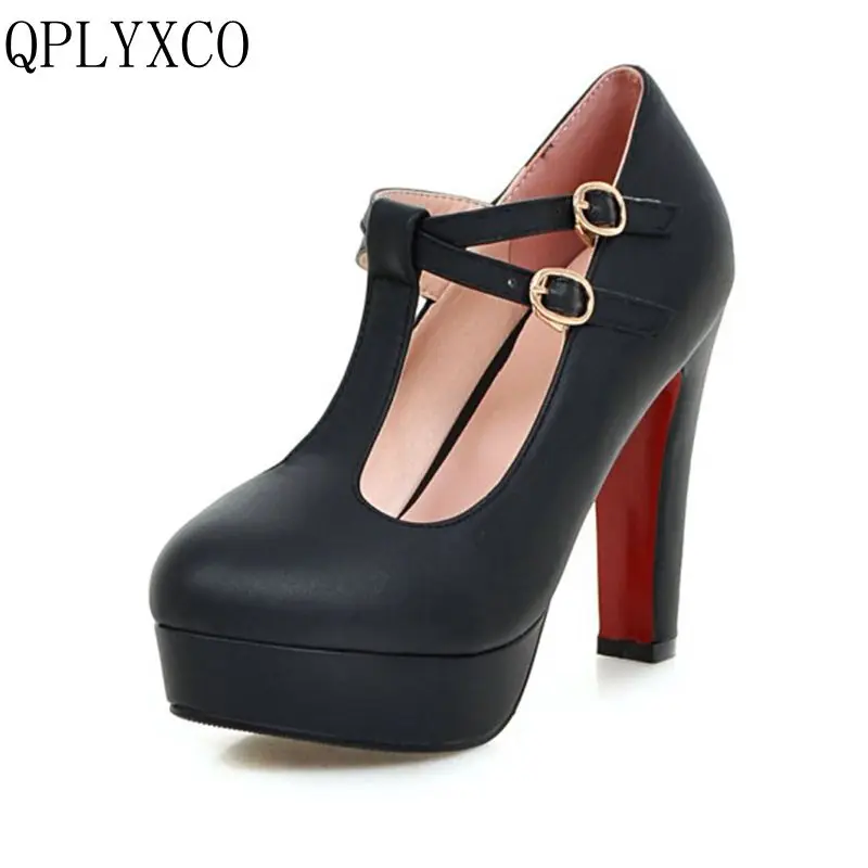 QPLYXCO 2017 Sale New Sweet Big size 32-43 women high heels shoes ladies fashion pumps round toe Party dance wedding shoes A11