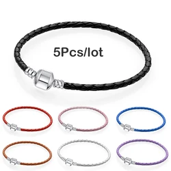 BAOPON 5Pcs/Lot Classic 10 Colors Line Leather String Charm Bracelet Fits DIY Rope Brand Bracelet For Women Men Jewelry Gift