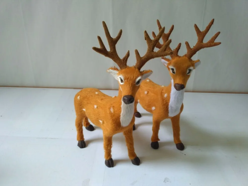 

2 pcs simulation deers model,polyethylene&faux furs 16x21cm sika deer handicraft Figurines prop,home decoration toy gift a1825