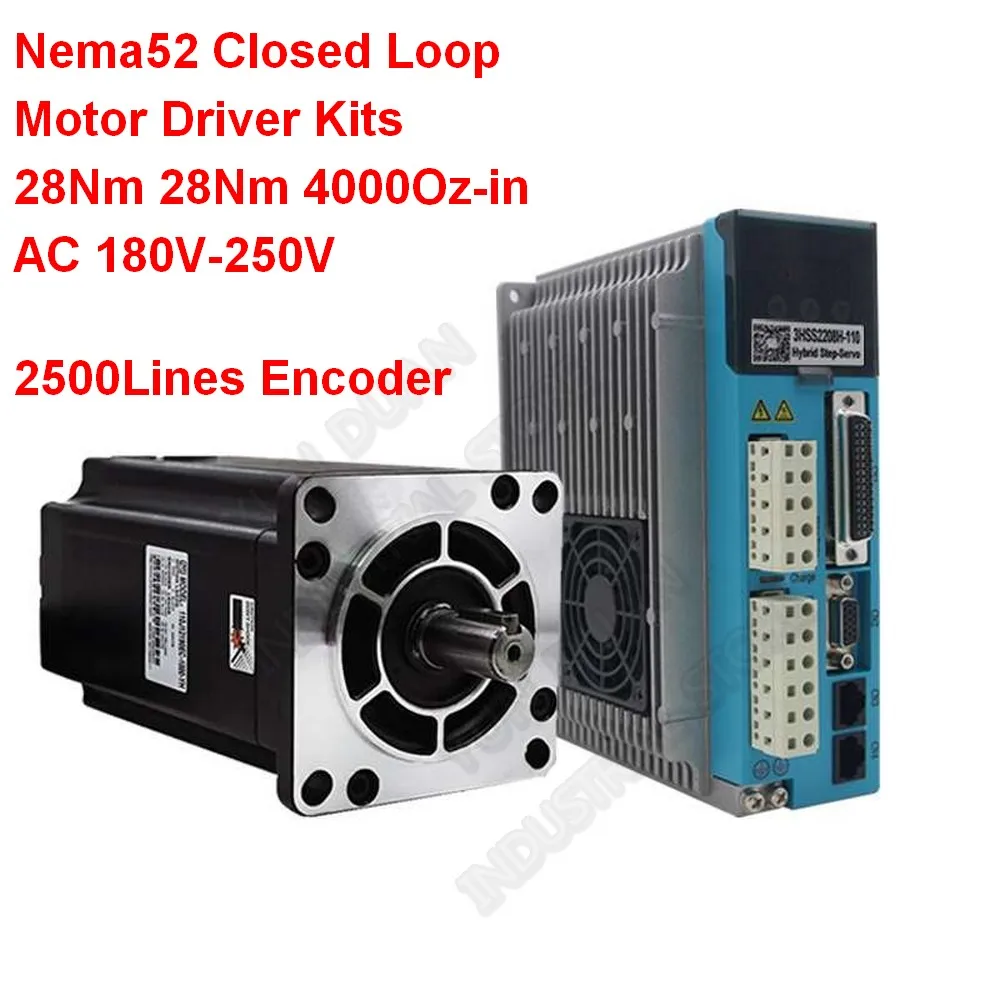 

28Nm 4000Oz-in Nema52 2500Lines Encoder 3PH 220VAC 2000RPM 130mm 130 Closed Loop Stepper Motor Driver Hybird AC Servo Drive Kit