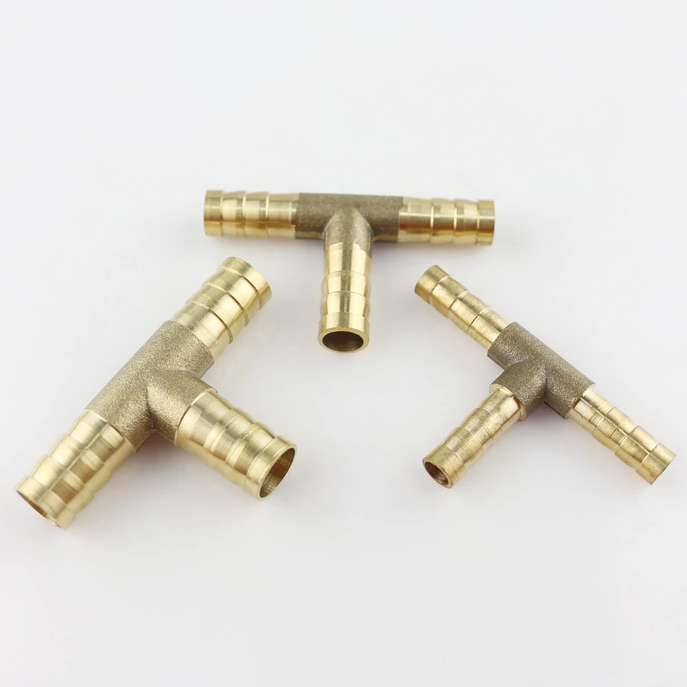 10pcs T-Shape Brass Barb Hose Fitting Tee 6mm 8mm 10mm 12mm 16mm 3 Way Hose Tube Barb Copper Barbed Coupling Connector Adapter