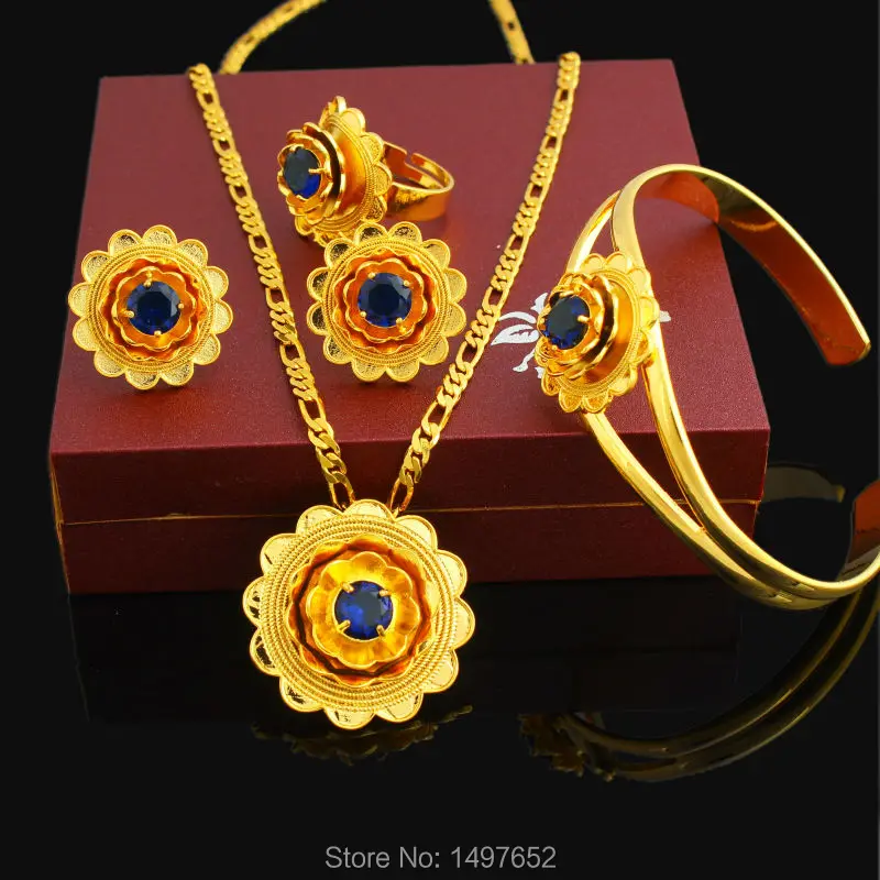 

Adixyn New Ethiopian Women Wedding set Jewelry 24k Gold Color Pendant/ Necklace/Earrings/Bangle/Ring African Eritrea Jewelry