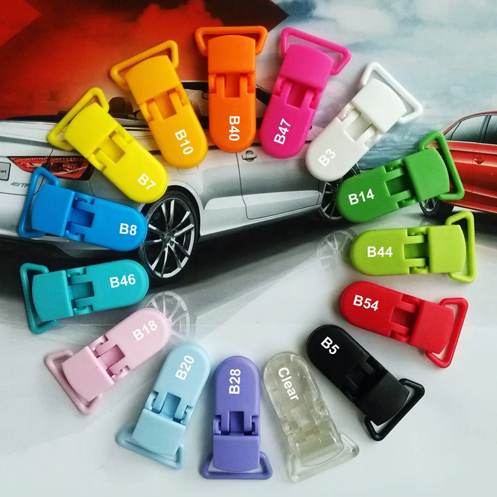 200pcs/lot Eco-friendly 25x42mm Plastic Pacifier Clips Holder Soother Dummy Clips Toys Chain Holder For 20mm Ribbon