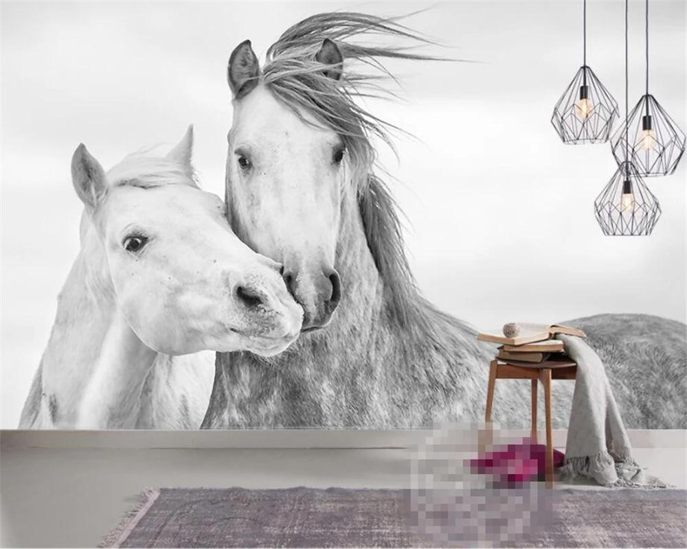 Custom Wallpaper Living Room Bedroom 3d Wallpaper Nordic Simple White Horse TV Background Mural papel de parede