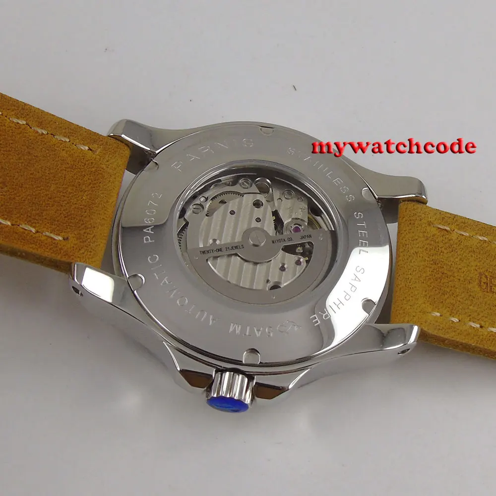 Luxury Brand Men\'s Watch Automatic Parnis 43mm blue dial super luminous date 8215 Automatic Mechanical mens Watches Wrist Watch