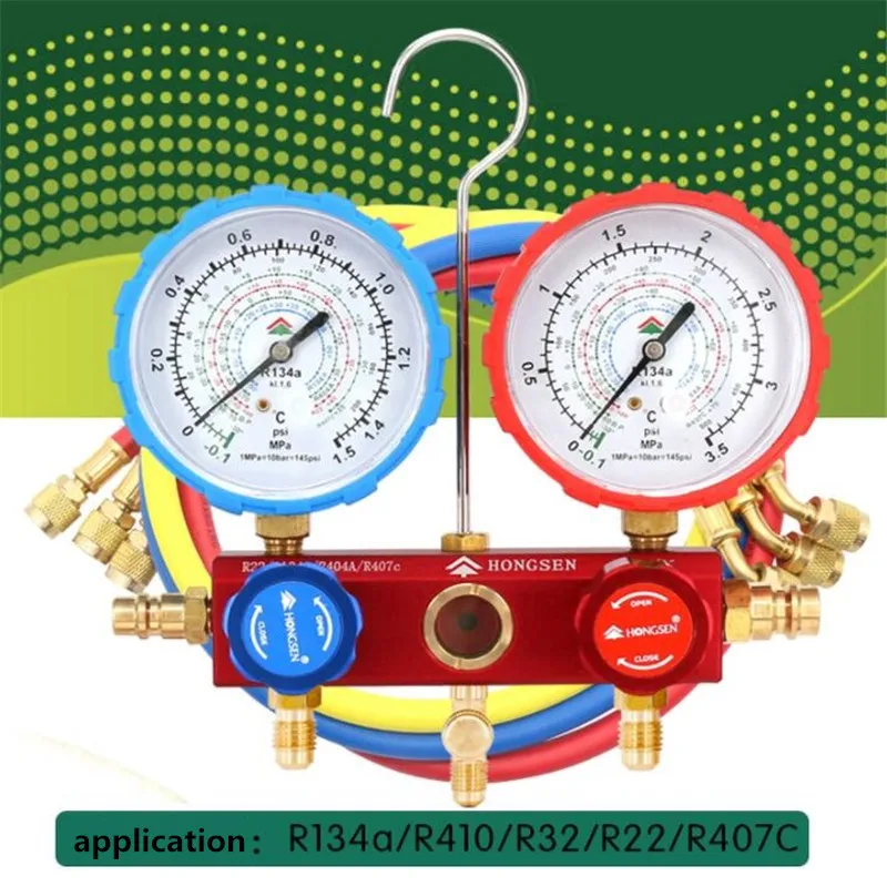 Automotive air conditioning coolant refrigerant pressure gauge high and low pressure set for R22/R410/R134a+ quick connect