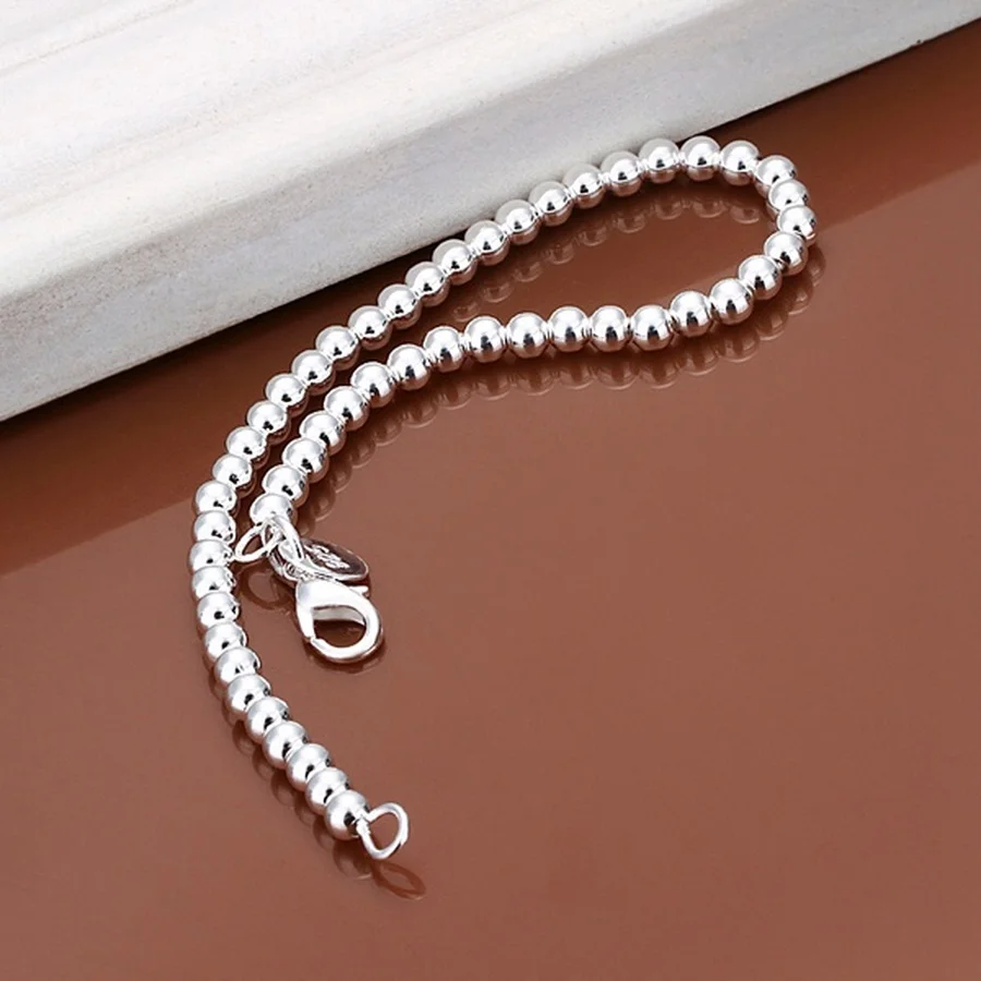 high quality fashion Silver color Jewelry charm women Chain lady wedding 6MM beads Bracelets factory price free shipping H114