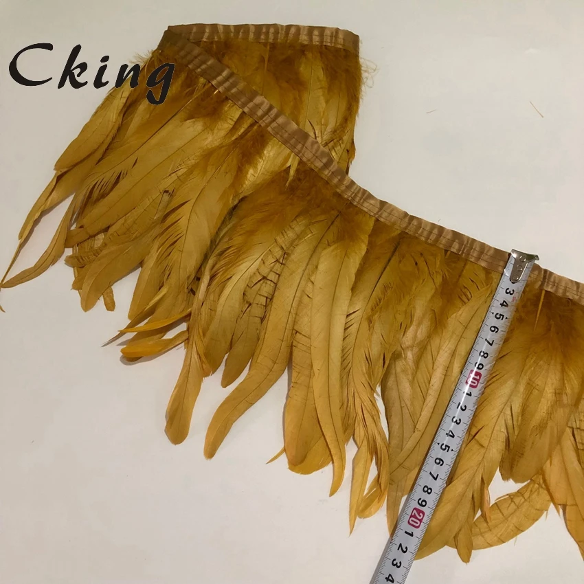 2 Meters 8-10 inch 20-25cm Width Rooster Tail Feather Trim Coque Feather Trimming For Crafts Dress Skirt Costumes Plumes