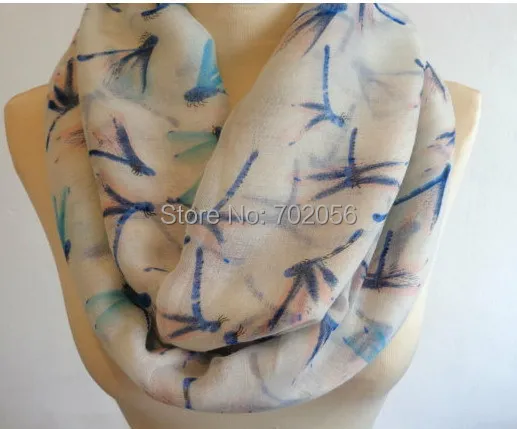 2016 Dragonfly Print Voile Infinity Scarf For Women Fashion Long Ring Scarves All season 90*180cm 14pcs/lot #3804