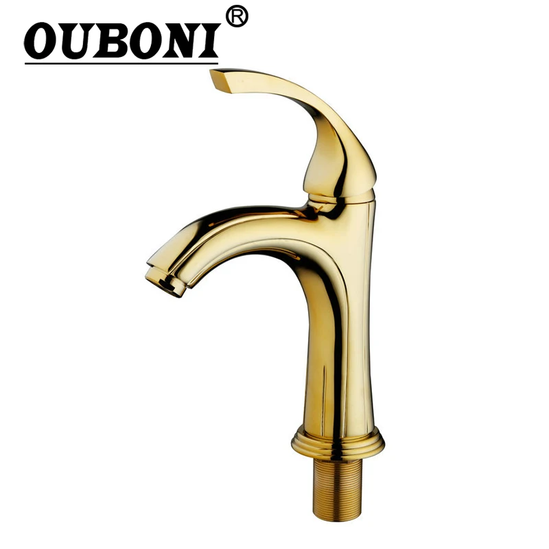 

OUBONI Luxury Golden Brass Bathroom Basin Sink Mixer Tap Faucet Hot & Cold Mixer Deck Mounted Tap Bathroom Sink Brass Body