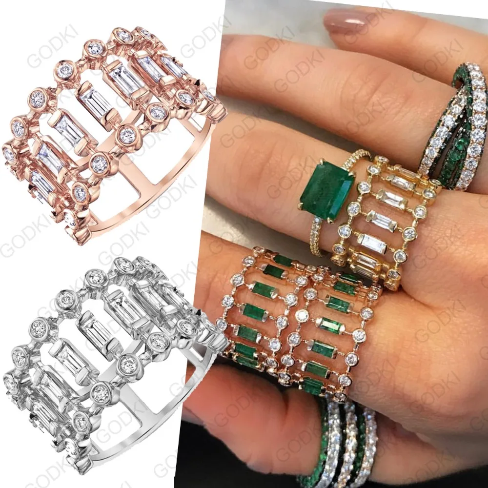 

GODKI Eternity Tennis Luxury Stackable Chic Rings For Women Wedding Cubic Zircon Engagement Dubai Bridal Statement Finger Rings