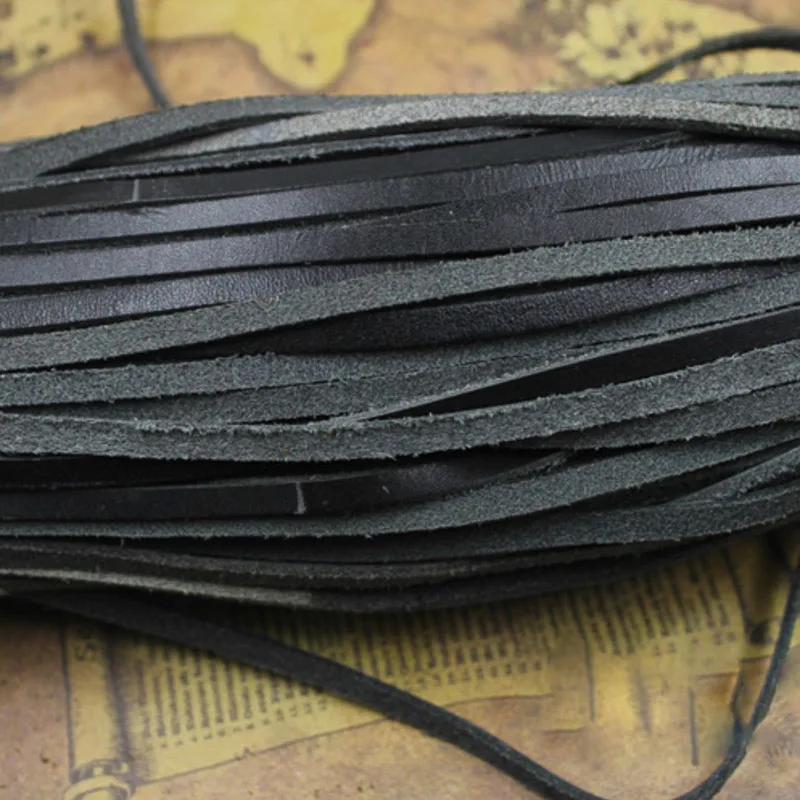 2m/lot 2-10mm Flat Genuine Cow Leather Cord Fashion Jewelry Findings Black Leathers DIY Leather Product Bracelet Necklace Making