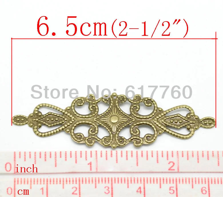 Free shipping-100Pcs Antique Bronze Filigree Wraps Connectors Embellishments Jewelry Findings DIY 6.5x2cm(2-1/2