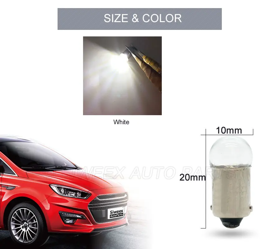 10x BA9S LED Bulbs Clearance Light T4W Car Side Marker Reading Map Door Dome Lamp Interior License Plate Light White DC 12V