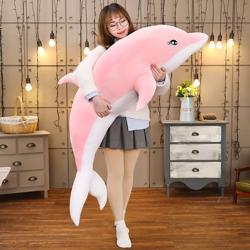 

100/120cm Kawaii Soft Dolphin Plush Toys Dolls Stuffed Down Cotton Animal Nap Pillow Creative Kids Toy Birthday Gift for Girls