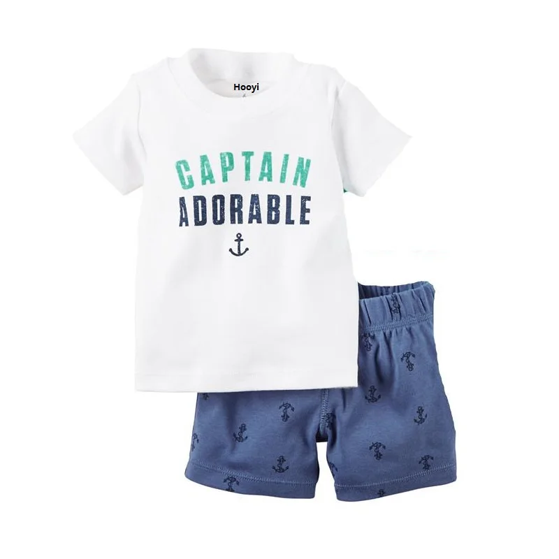 

Sailor Baby Boy Clothes Suit Summer Tee Shirts + Short Pants 2pc Sets Adorable Captain Anchor Outfits Cotton Sets Tops Jumpsuits