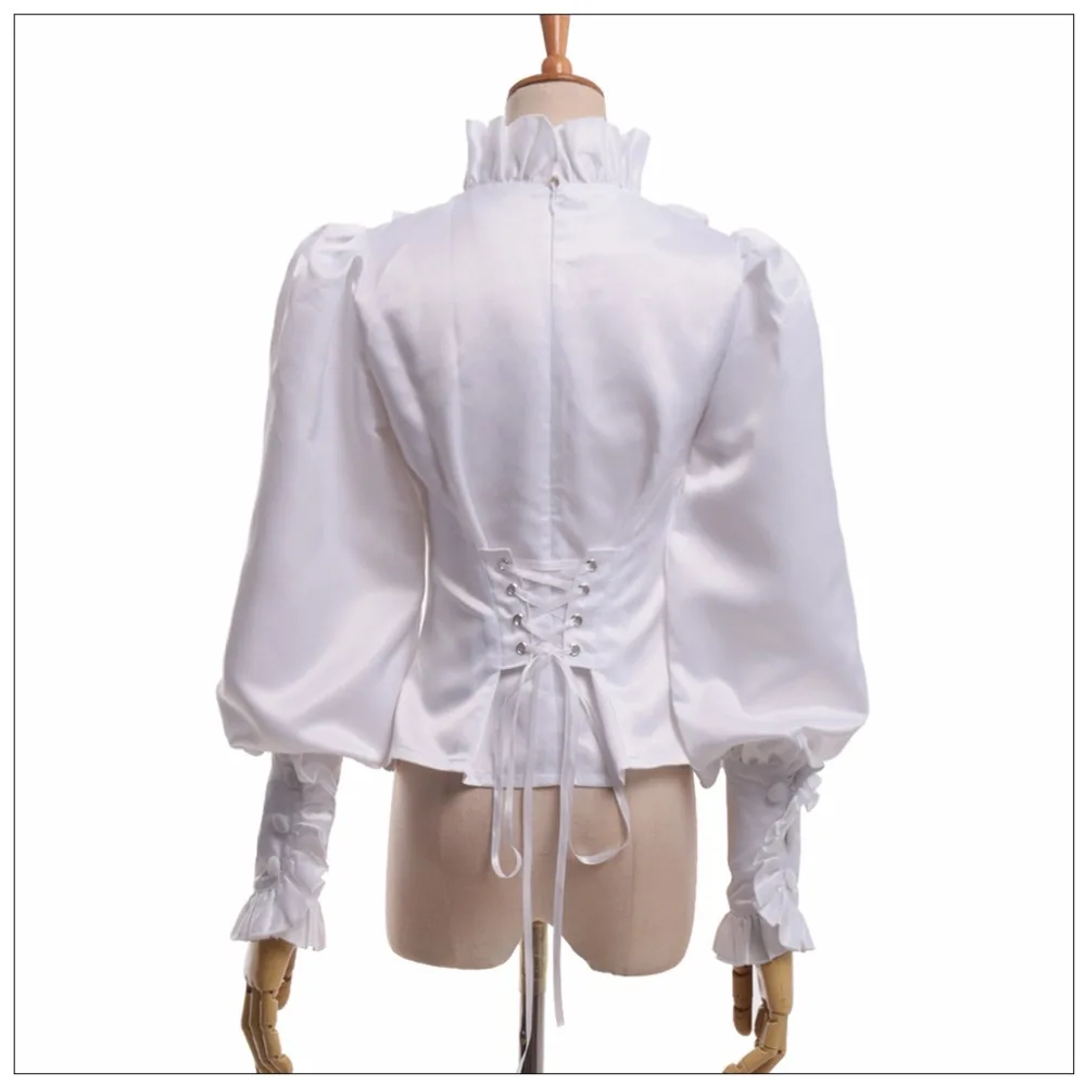 Victorian Blouse Women Vintage Royal Princess Renaissance Medieval Long Sleeve White/Black Ruffled Jabot Lolita Shirt