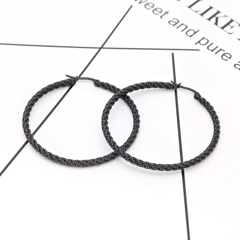 Wholesale Jewelry -- Titanium steel Rope Round Hoop Earrings For Women Jewelry no stone Gold / White / Black Color