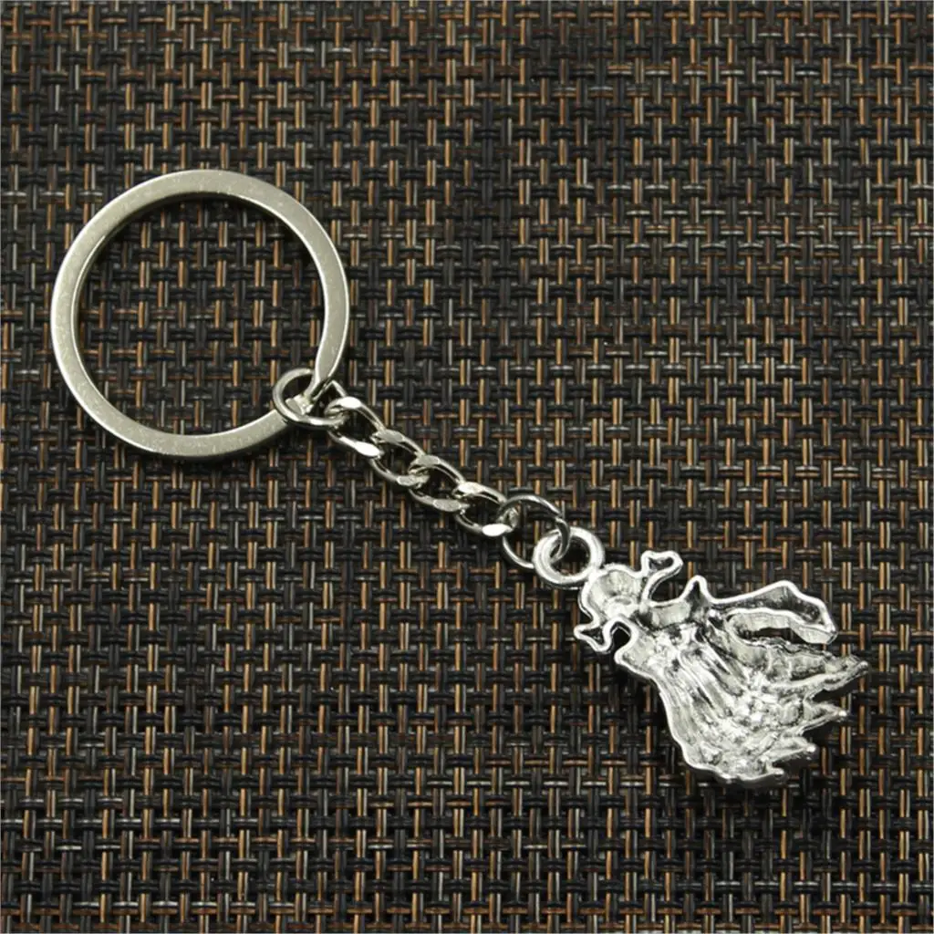 New Fashion Men 30mm Keychain DIY Metal Holder Chain Vintage Skeleton Hand 38x21mm Silver Color Pendant Gift