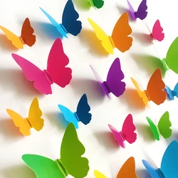 30Pcs 3D Multicolor Butterfly Wall Sticker Art Decals Living Room Solid Color Butterflies Home Decor Mural Self Adhesive Decals